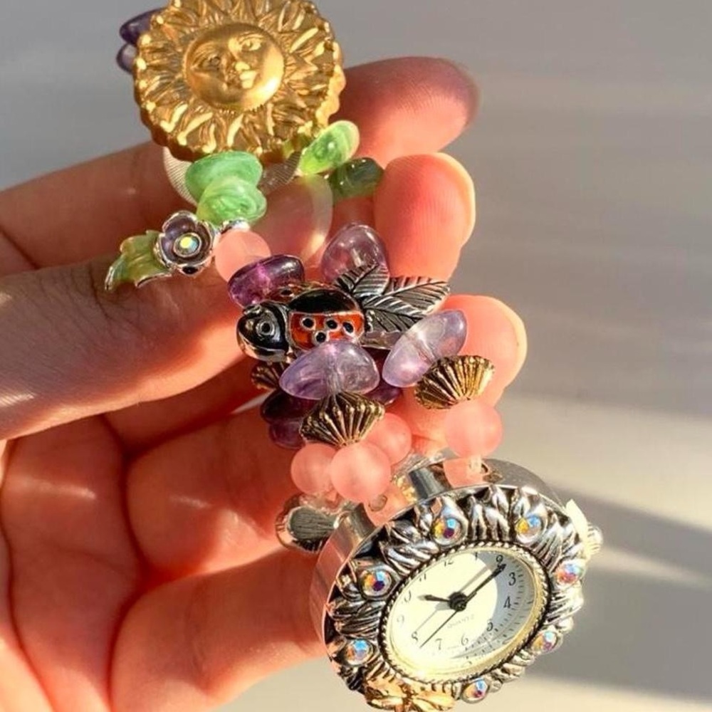 Sun LadyBug Charm Bracelet Watch Y2K